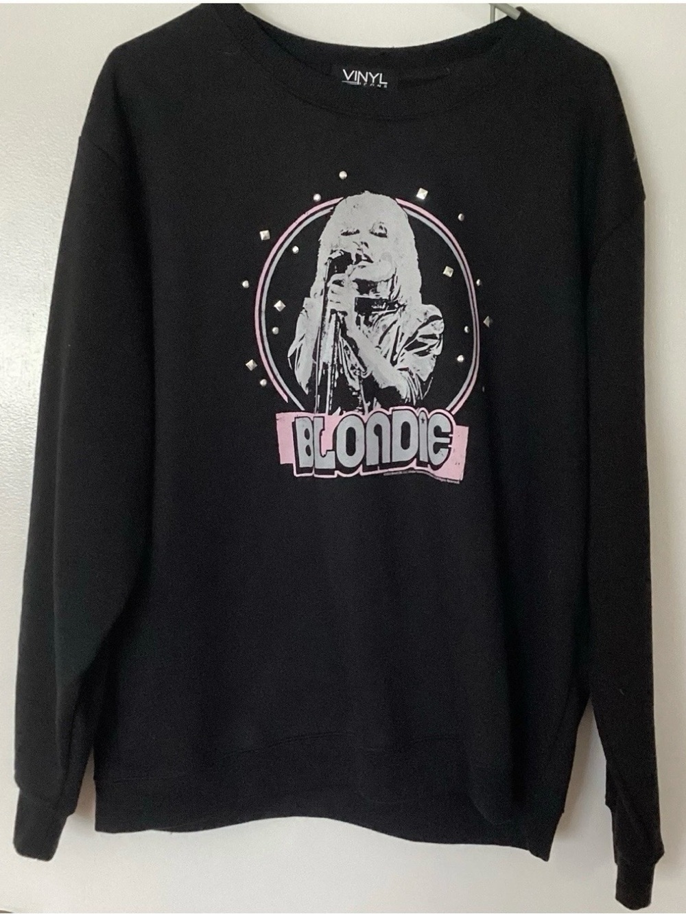 VINYL Icons Black Blondie Graphic Sweatshirt with Fringe size L